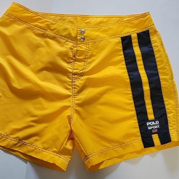 Vintage Polo Sport Ralph Lauren Men's Yellow Nylon Board Shorts Size 38 - Picture 3 of 10